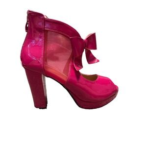 MAIERNISI JESSI Hot Pink Patent Bow Mesh Platform Heels Pumps Womens 9.5 EU 41